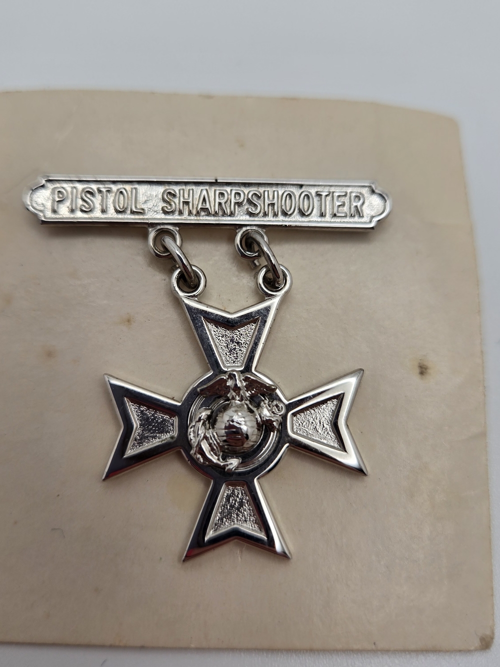Pistol Sharpshooter Silver Tone Marksmanship Badge Pin